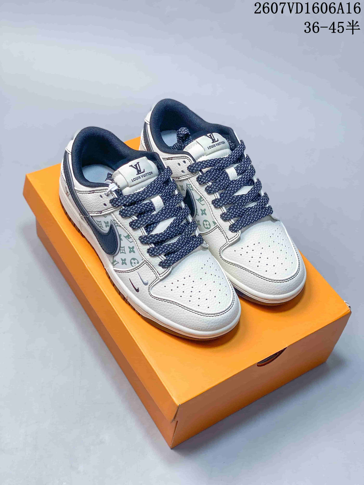 Nike SB Dunk Low White Gray Monogram-Style Trainers - product image from the listing.