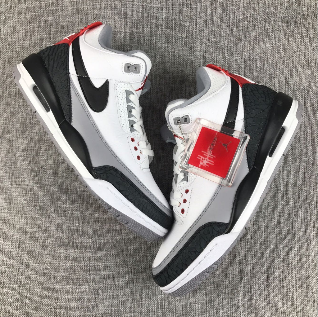 Air Jordan 3 White Grey Black Red Sneakers - product image from the listing.
