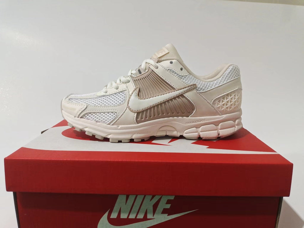 White and Taupe Nike Air Zoom Vomero 5 Sneakers - product image from the listing.