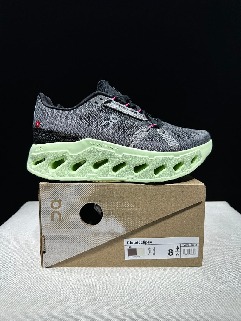 Gray and Lime On Cloud eclipse Running Shoes - product image from the listing.