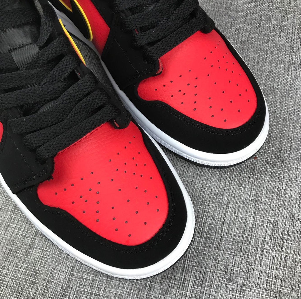 Air Jordan 1 Mid Black, Sneakers in Red and Volt - product image from the listing.