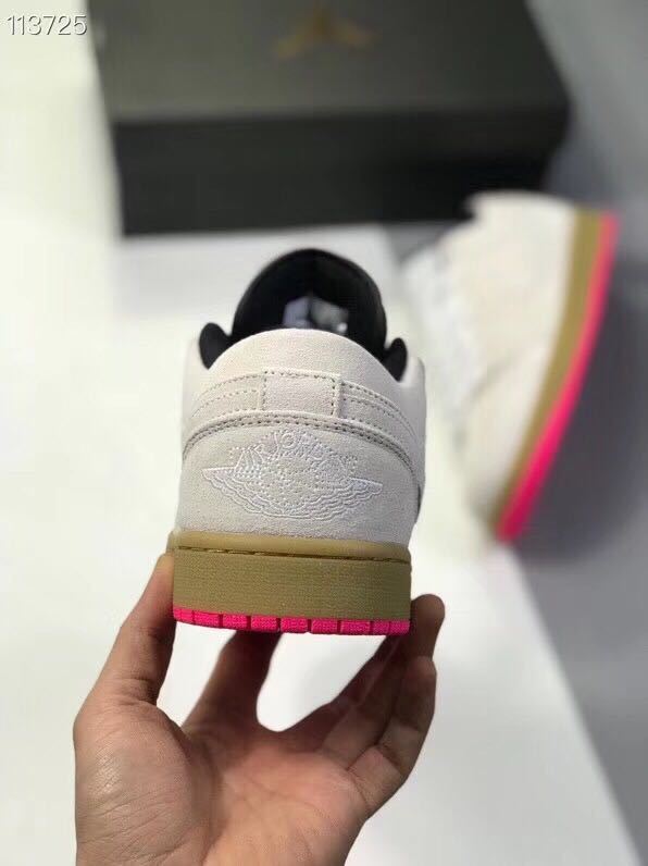 White Pink Gum Sole Sneakers - Jordan 1 Low - product image from the listing.
