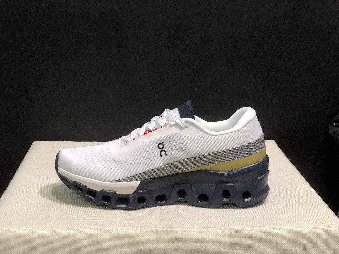 On Cloudmonster 2 Running Shoes, in White and Midnight - product image from the listing.