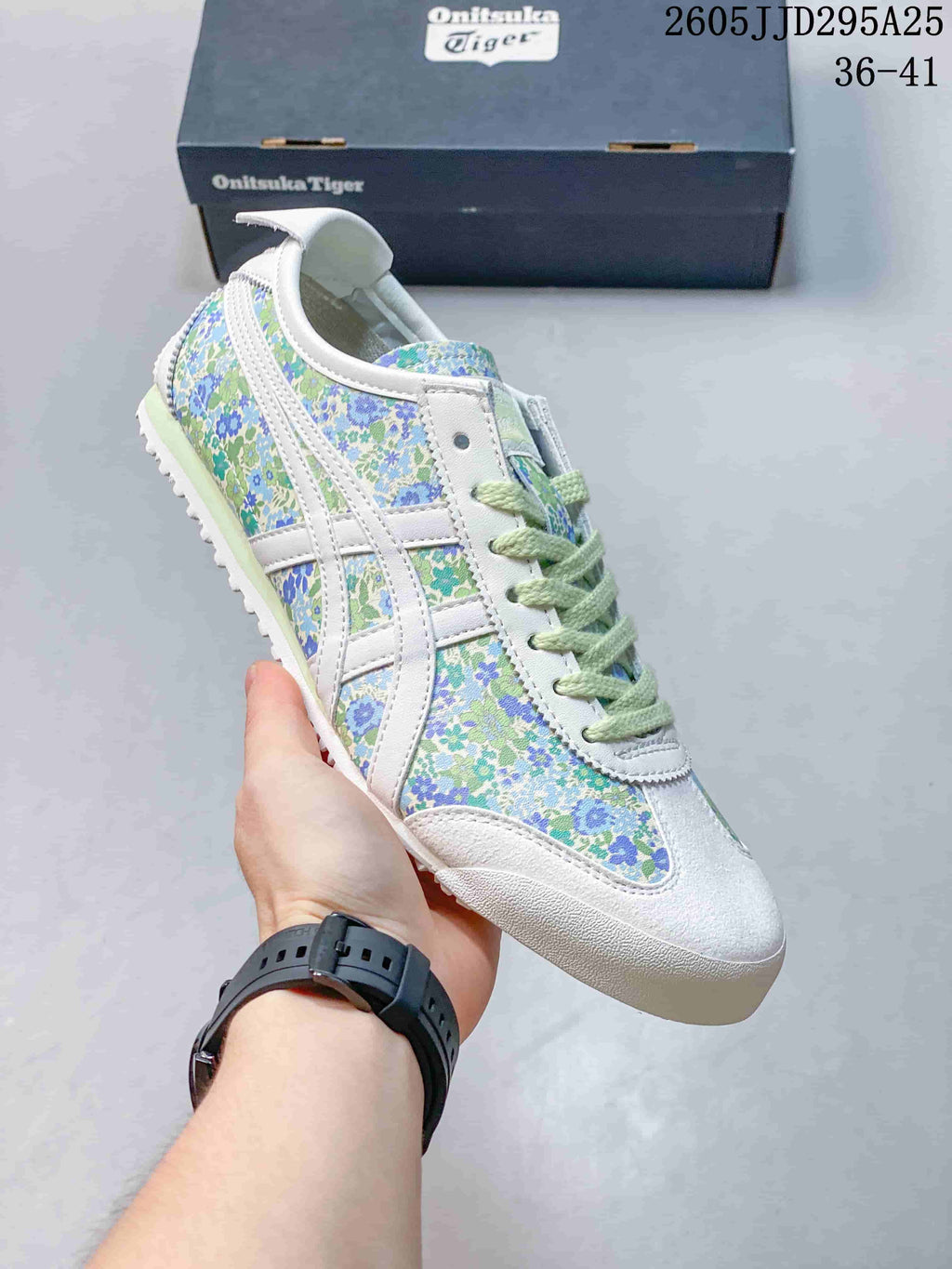 Onitsuka Tiger Floral Sneakers in Pink and Green JD295A25 - product image from the listing.