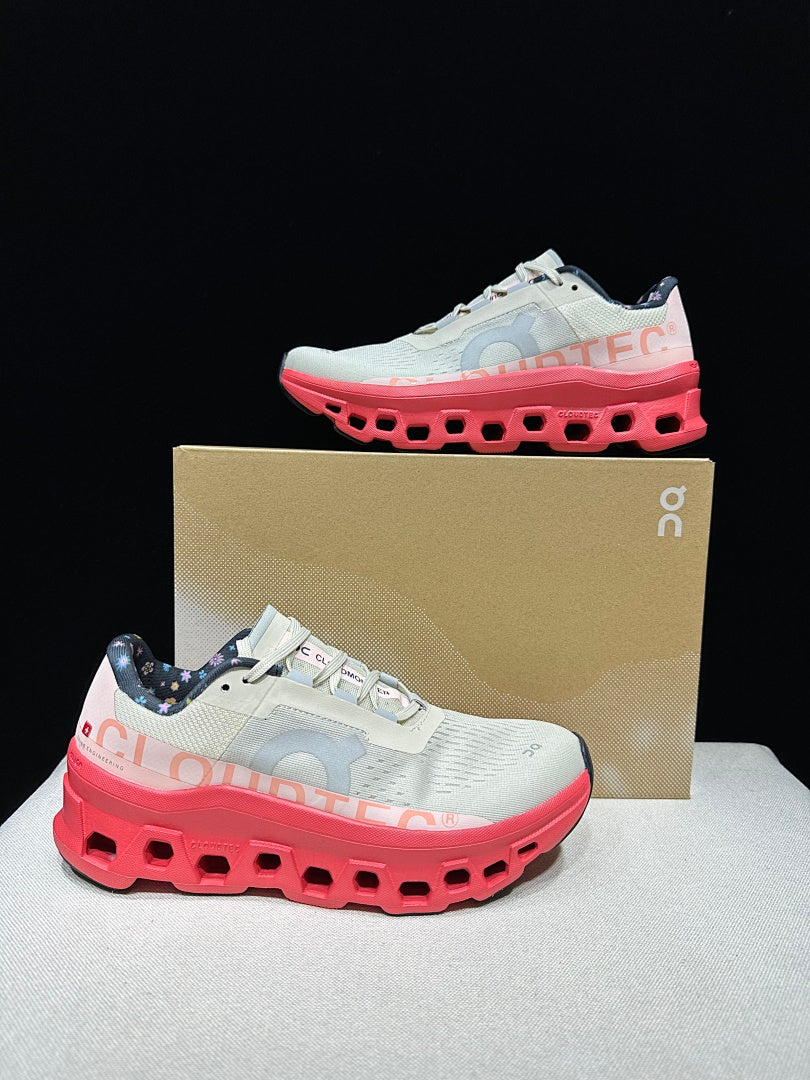 Light Gray and Coral On Cloudmonster Sneakers - product image from the listing.