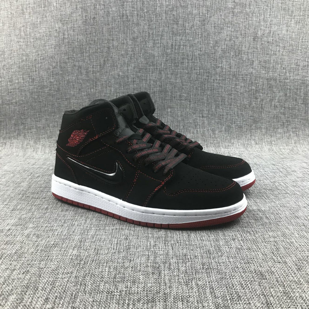 Air Jordan 1 Mid Sneakers Black Red CK5665-062 - product image from the listing.