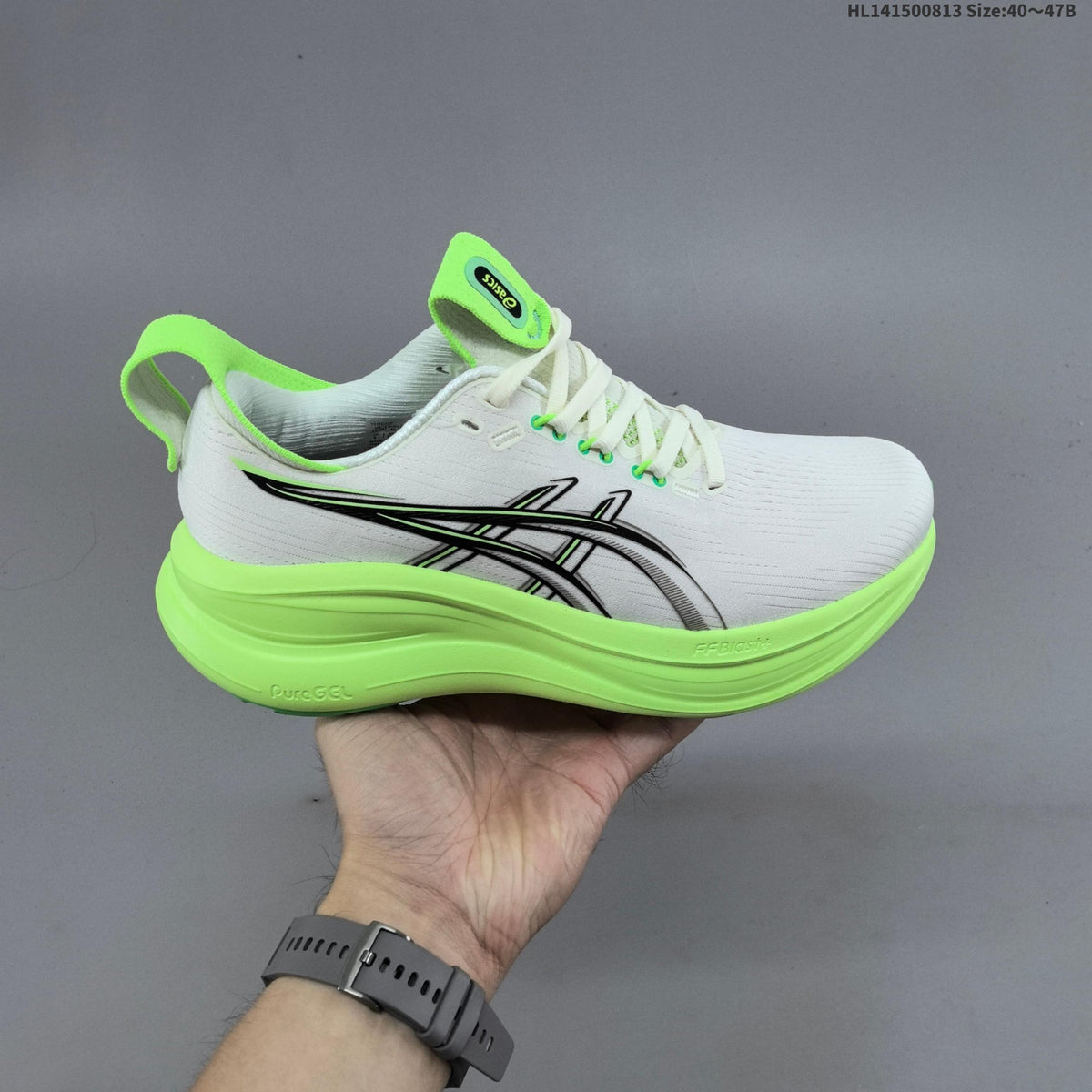 ASICS Gel-Nimbus 28 Running Shoes White Neon in Green - product image from the listing.