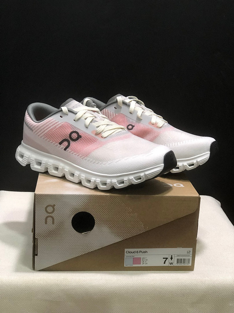 White and Pink On Cloud 6 Push Sneakers - product image from the listing.