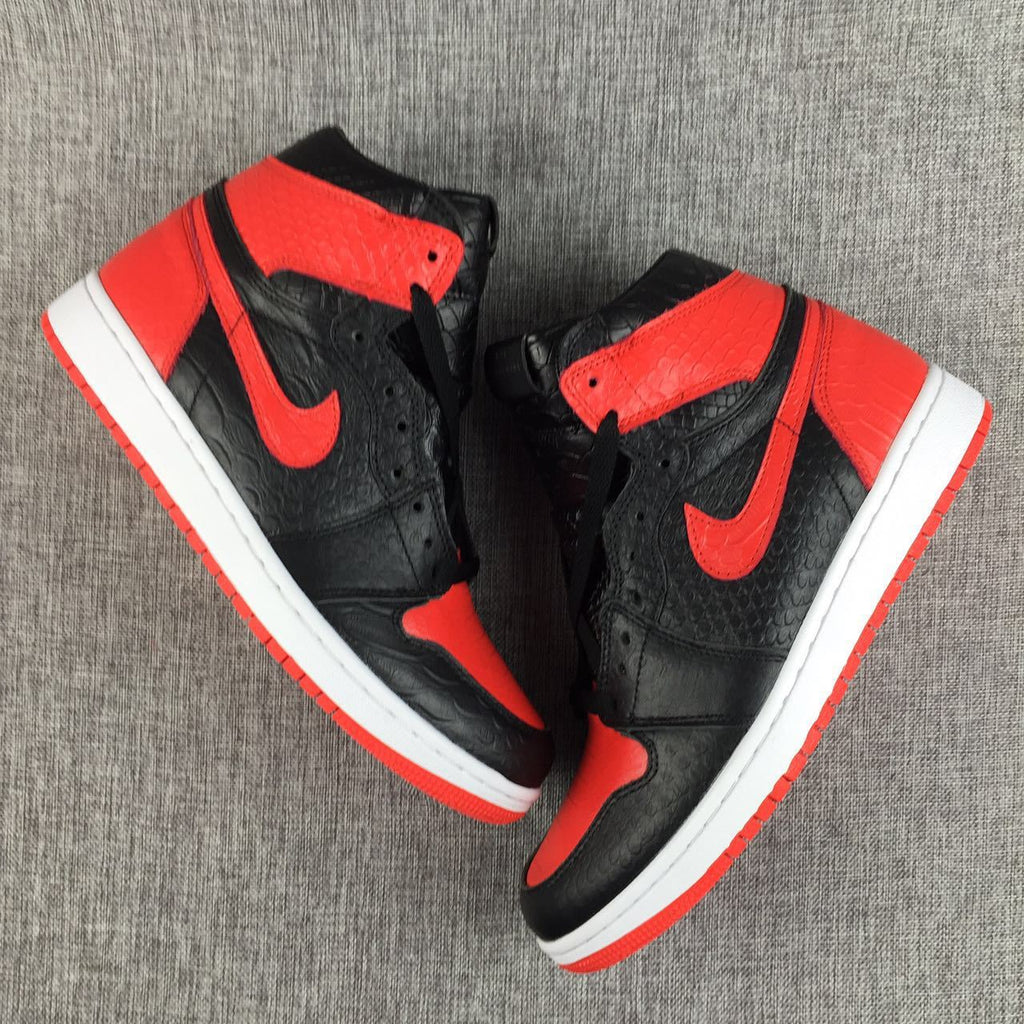 Black Red Scale-Textured Sneakers - Air Jordan 1 High - product image from the listing.