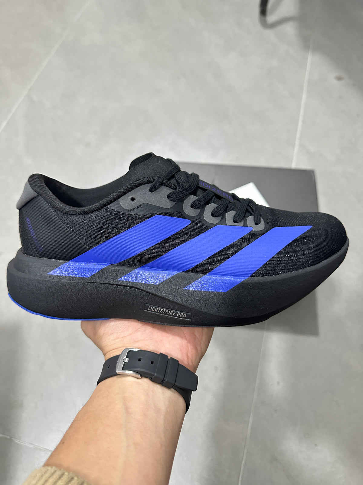Adidas Lightstrike Pro Running Shoes in Black Blue JS4496 - product image from the listing.