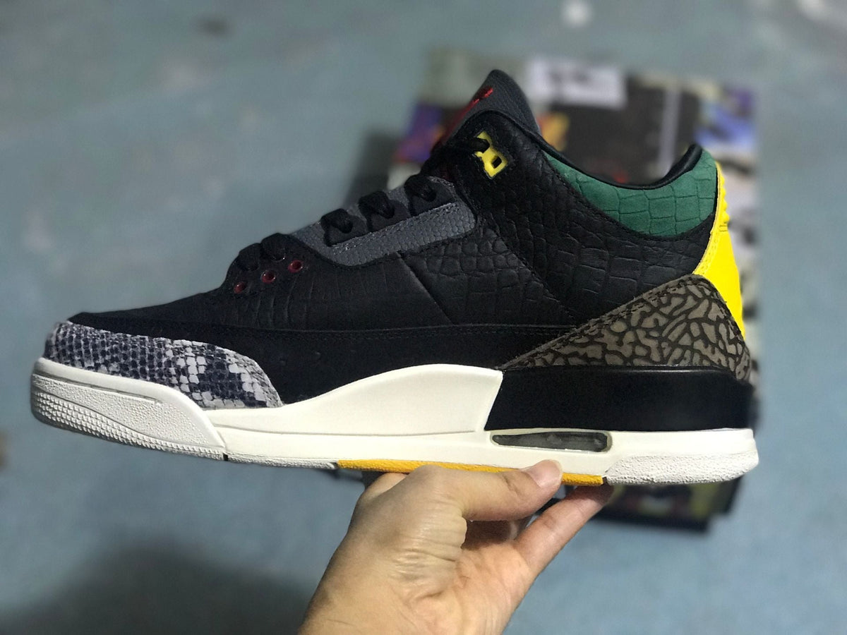Air Jordan 3 Retro SE Sneakers Black Green Yellow - product image from the listing.