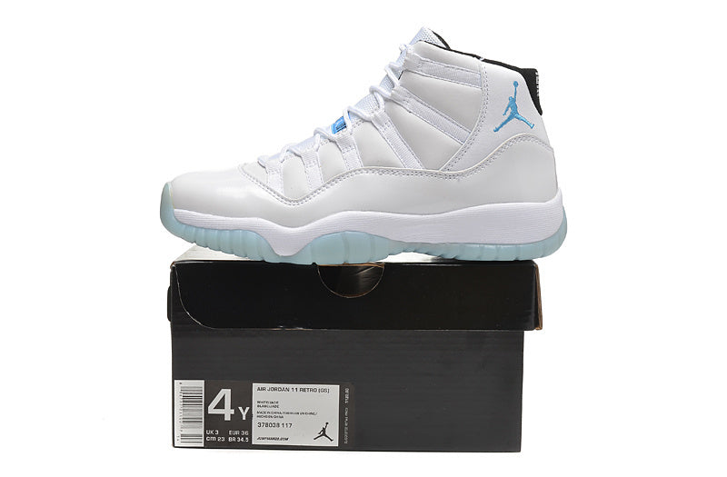 Air Jordan 11 Retro High-Top Sneakers in White and Blue - product image from the listing.
