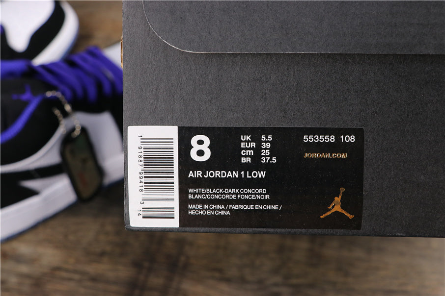 Air Jordan 1 Low White Black Dark Concord Sneakers - product image from the listing.