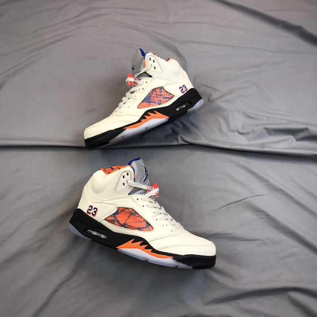 Air Jordan 5 International Flight White Orange Blue Sneakers - product image from the listing.