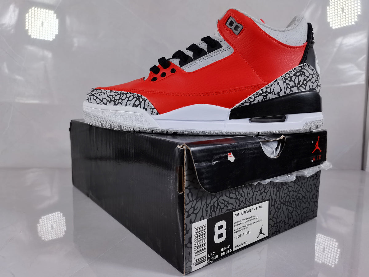 Red Black Cement Print Sneakers - Air Jordan 3 Retro - product image from the listing.