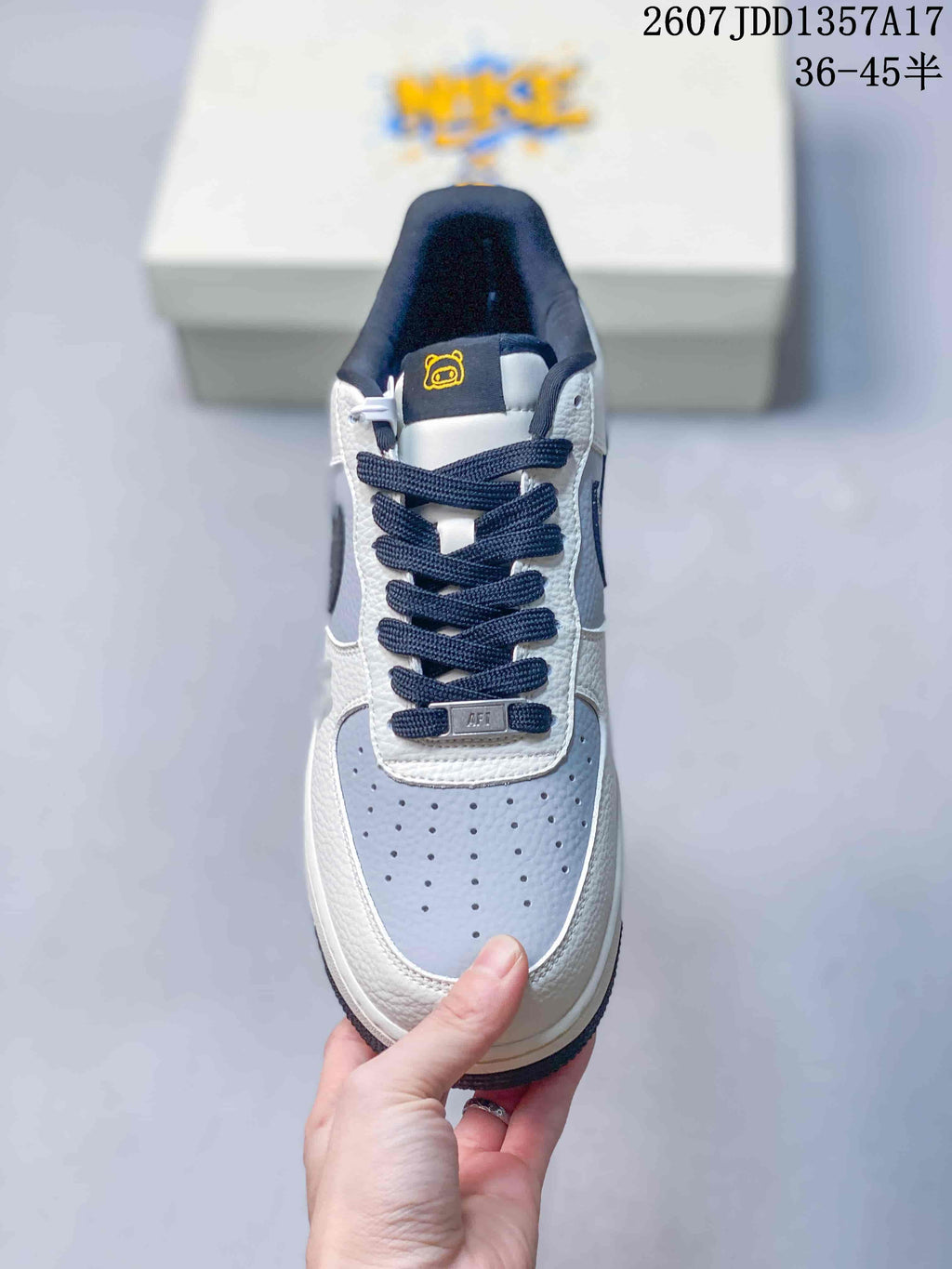 Nike Air Force 1 '07 Low Sneakers in White Navy Gray 2607JDD1357A17 - product image from the listing.
