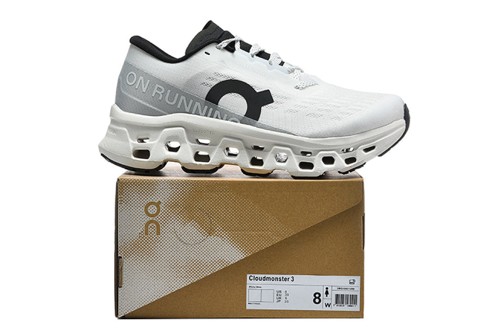 On Cloudmonster 3 Running Shoes, Mist in White - product image from the listing.