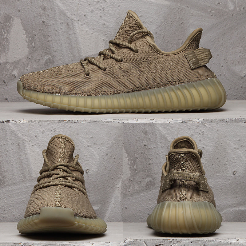 Yeezy 350 V2 Knit Trainers in Taupe with Gum Sole - product image from the listing.