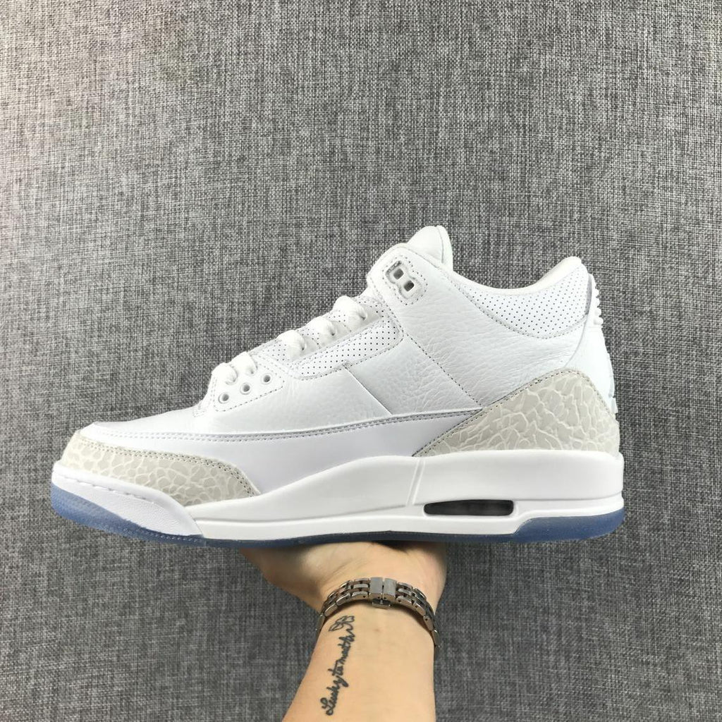 White Cement Sneakers with Blue Translucent Sole - Jordan 3 - product image from the listing.
