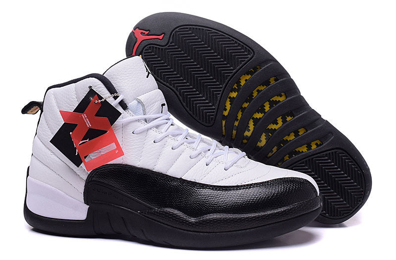 Air Jordan 12 Retro White and Black High-Top Sneakers - product image from the listing.