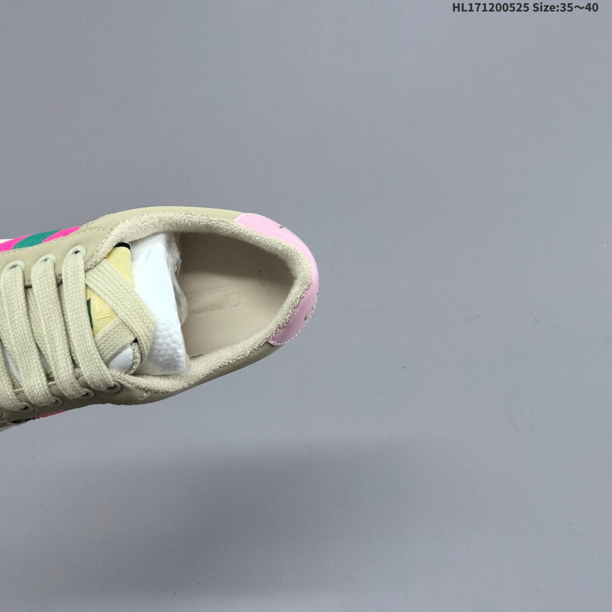 Gucci Screener Distressed Low-Top Sneakers in Beige Pink Green - product image from the listing.