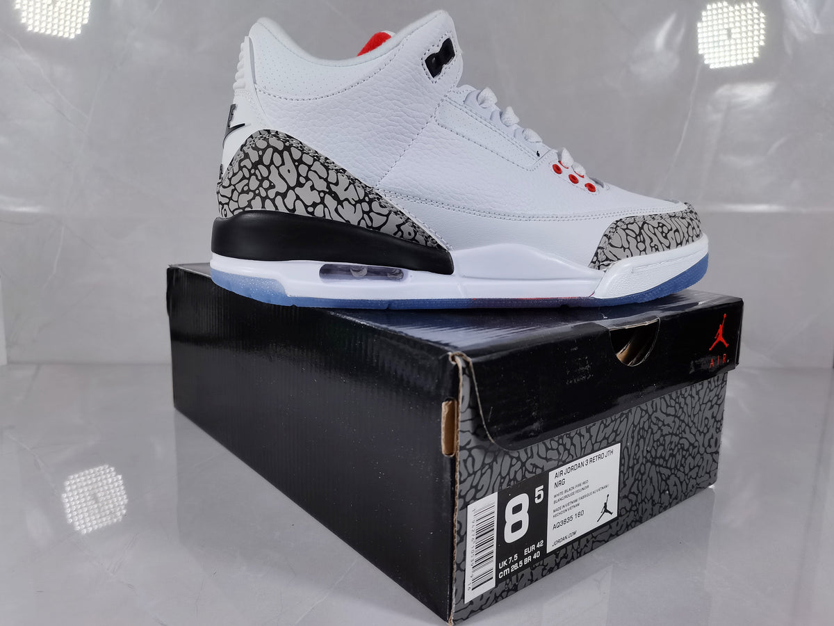 White Red Sneakers with Elephant Print - Air Jordan 3 Retro - product image from the listing.