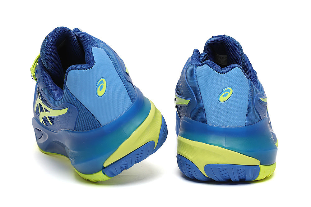 Blue and Lime ASICS GEL-RESOLUTION Tennis Shoes - product image from the listing.