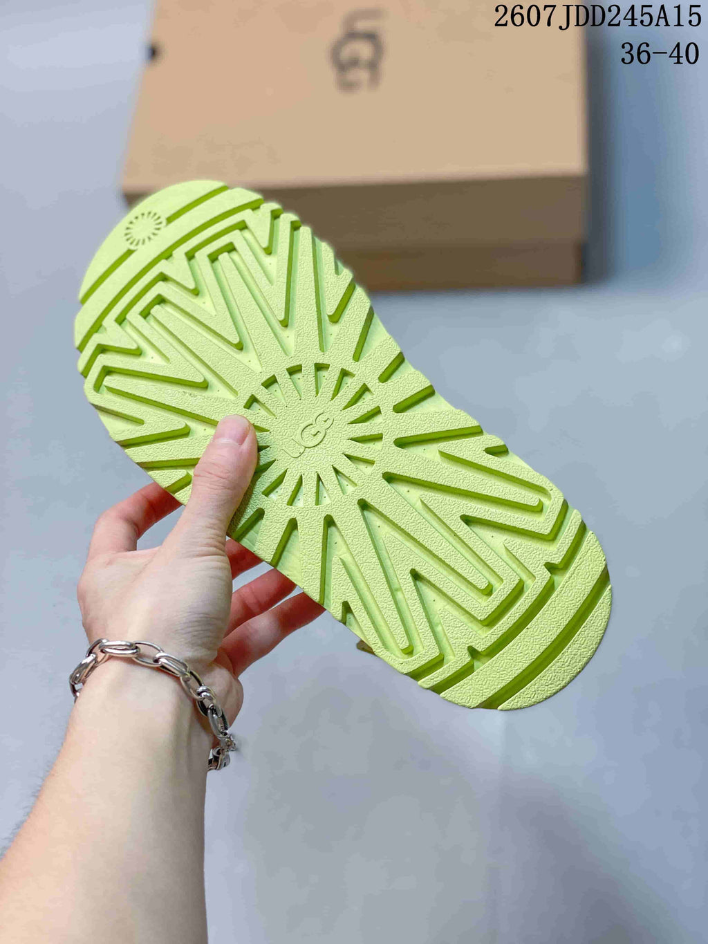 Women's UGG GoldenGlow Platform Sandals in Lime Green - product image from the listing.