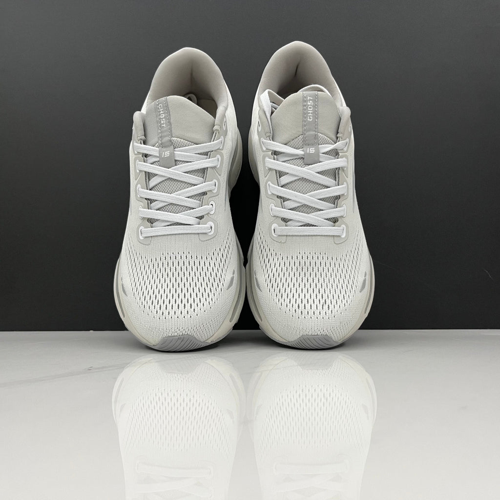 White and Grey Brooks Ghost 15 Running Shoes - product image from the listing.