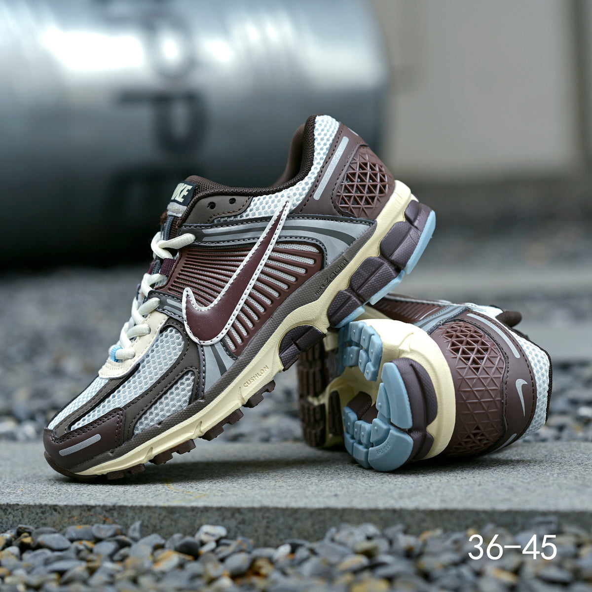 Brown and Blue Nike Air Zoom Vomero 5 Sneakers - product image from the listing.