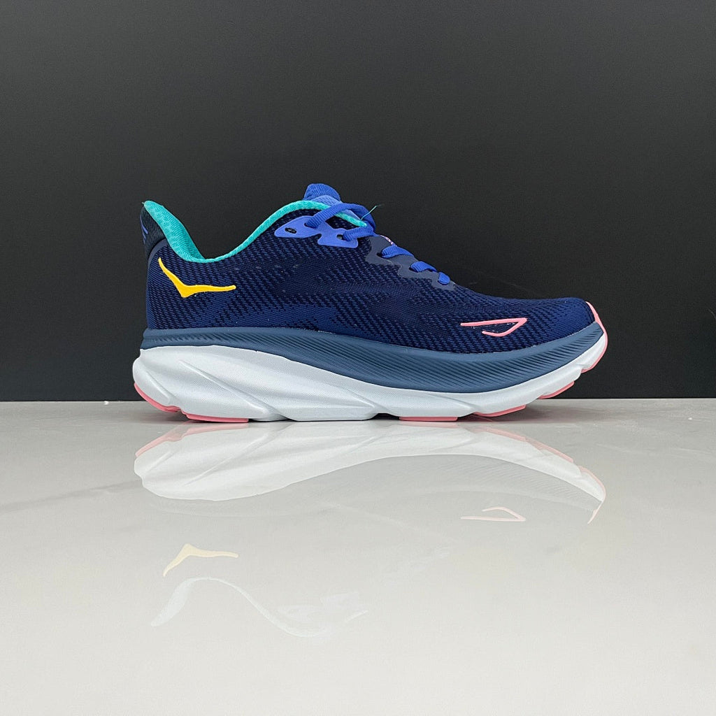 Navy and Light Blue HOKA Clifton 9 Running Shoes - product image from the listing.