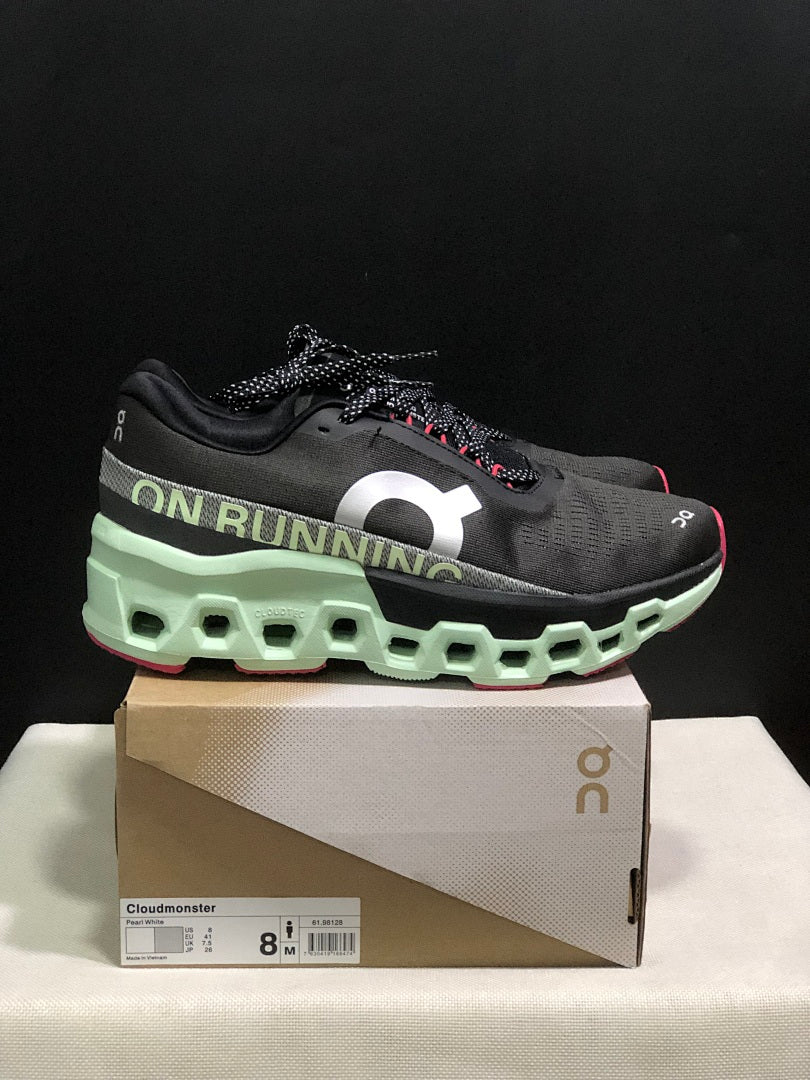 On Cloudmonster 2 Running Shoes, in Black and Mint Green - product image from the listing.