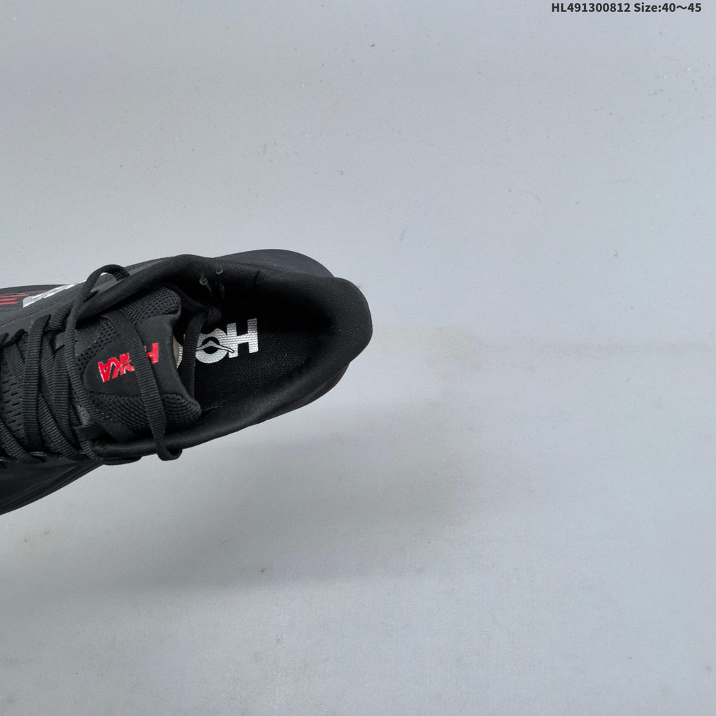 HOKA Clifton 11 Black Shoes for Running with Red Accents - product image from the listing.