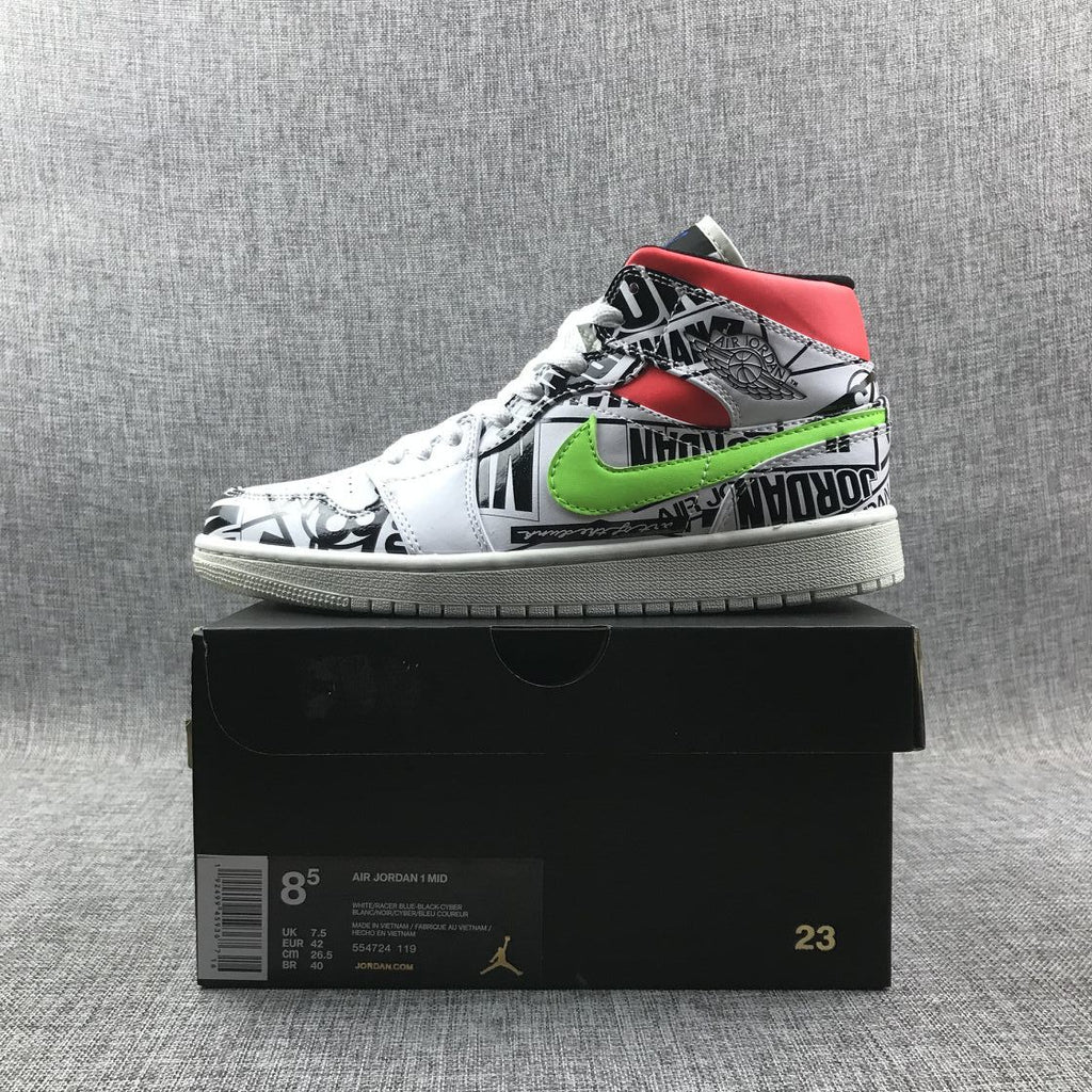 Air Jordan 1 Mid Graphic Sneakers Black White - product image from the listing.