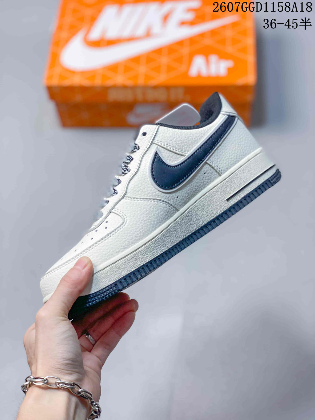 Nike Air Force 1 '07 Low Sneakers in White Navy 2607GGD1158A18 - product image from the listing.
