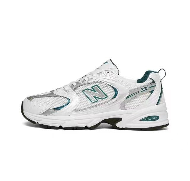New Balance MR530AB Sneakers in White and Green - product image from the listing.