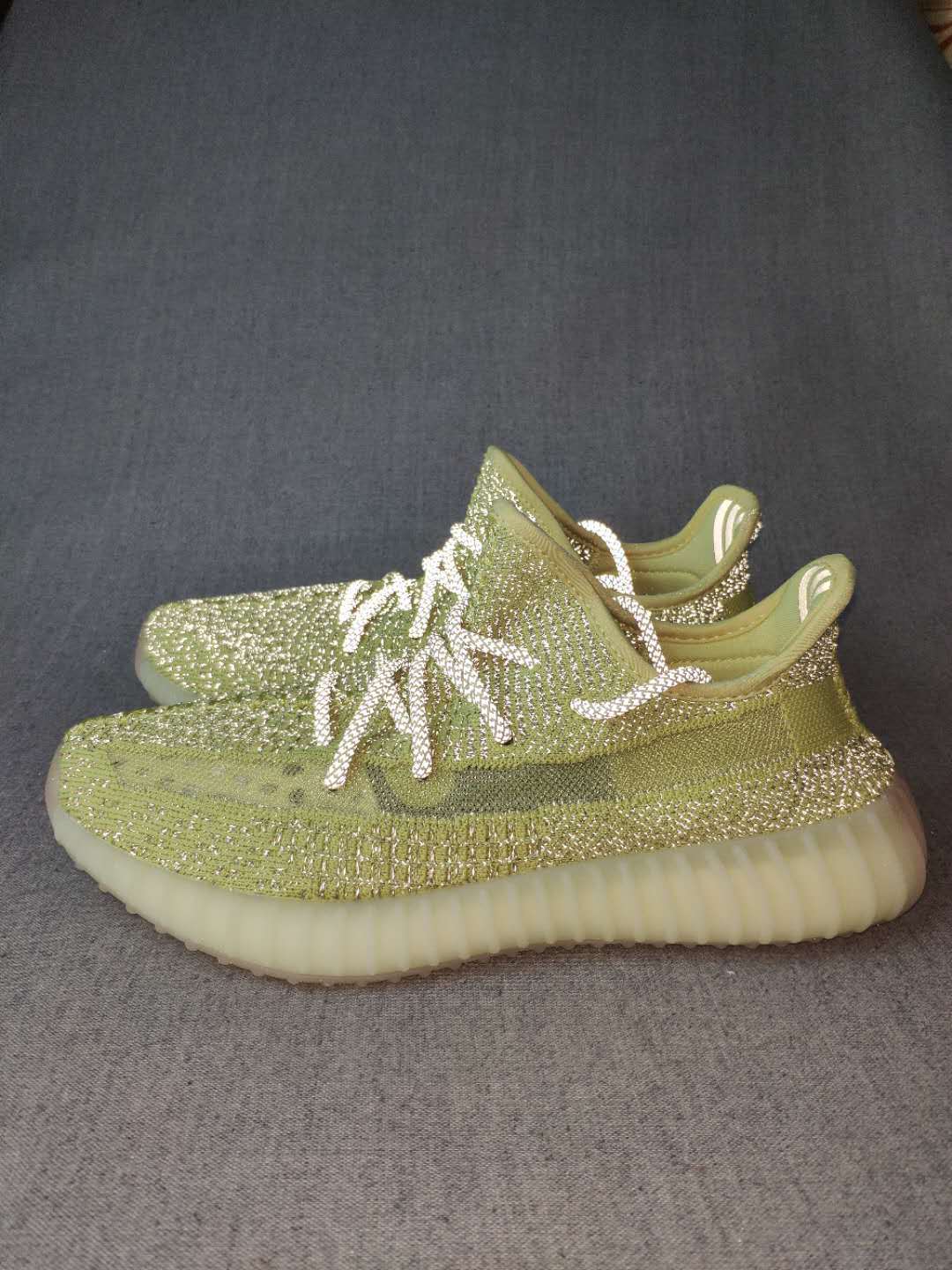 Olive Green and Cream Yeezy 350 V2 Knit Sneakers - product image from the listing.