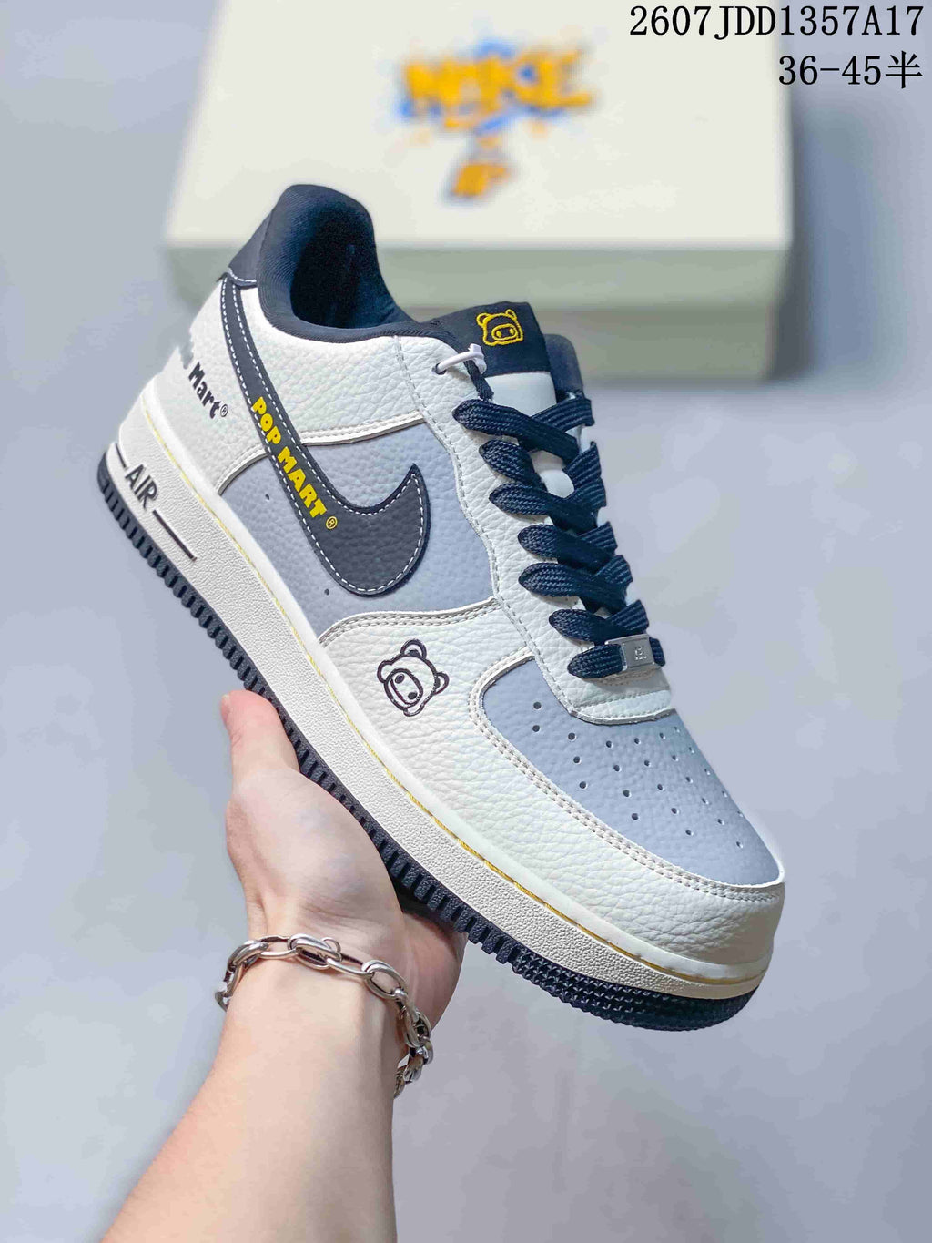 Nike Air Force 1 '07 Low Sneakers in White Navy Gray 2607JDD1357A17 - product image from the listing.