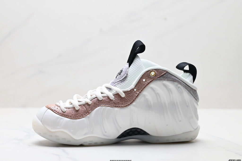 Nike Air Foamposite Penny Hardaway White and Rose High-Cut Sneakers - product image from the listing.