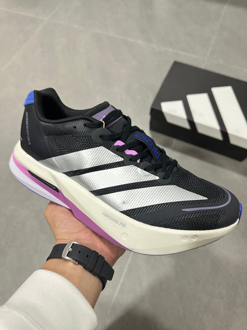 adidas Adizero Boston 13 Running Shoes in Black White Purple - product image from the listing.