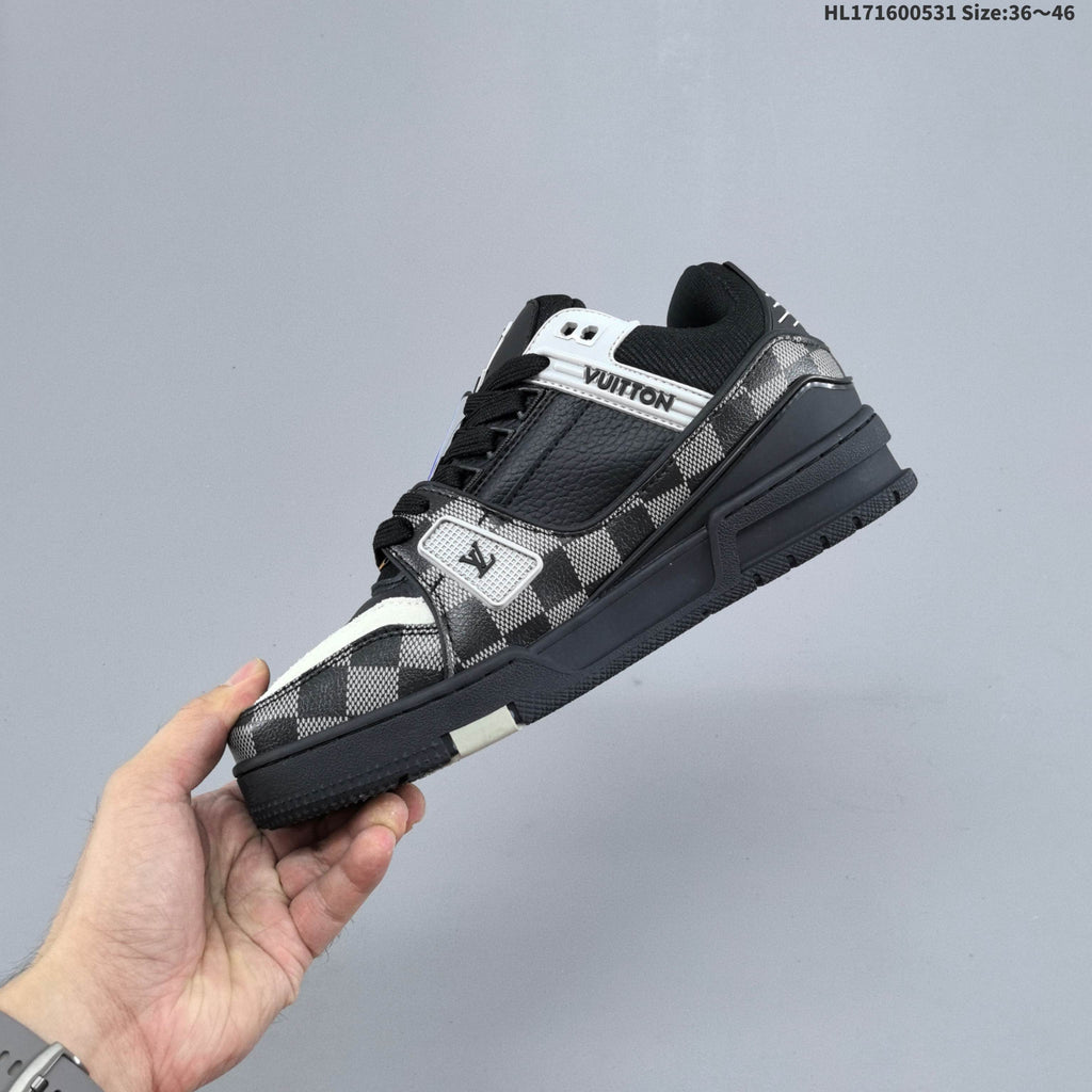 Louis Vuitton Black and Gray Checkerboard Low-Cut Sneakers - product image from the listing.