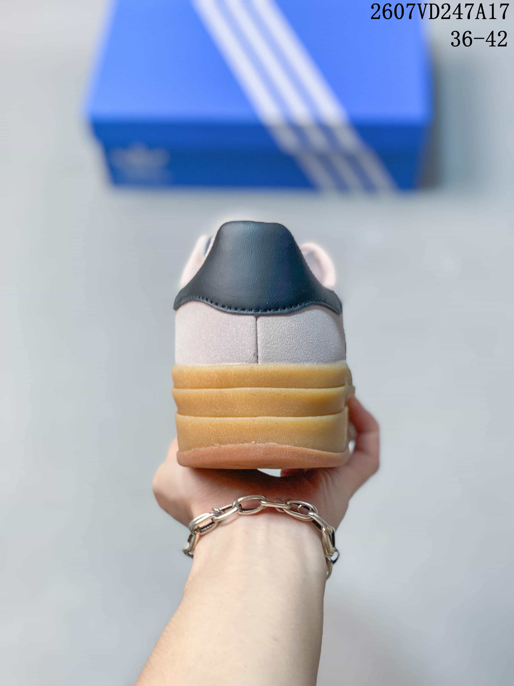 Women's adidas Gazelle Bold Sneakers Pink Black Gum - product image from the listing.