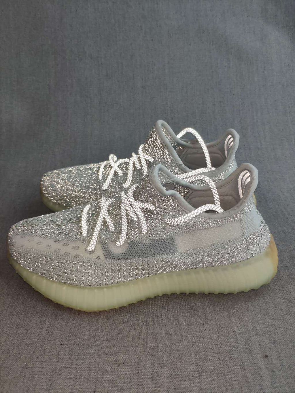 Gray and Cream Adidas Yeezy Boost 350 V2 Knit Sneakers - product image from the listing.