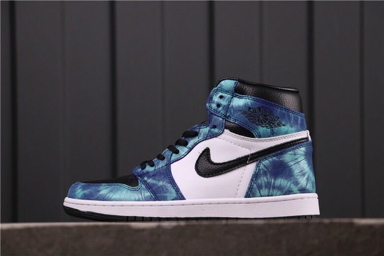 Air Jordan 1 High Tie-Dye Sneakers in Blue Black White - product image from the listing.