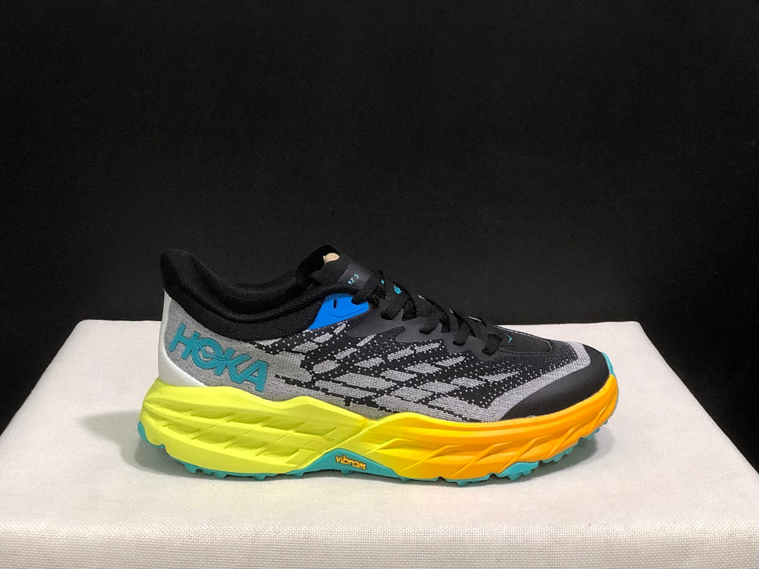 HOKA Speedgoat 5 Trail Running Shoes in Black Gray - product image from the listing.