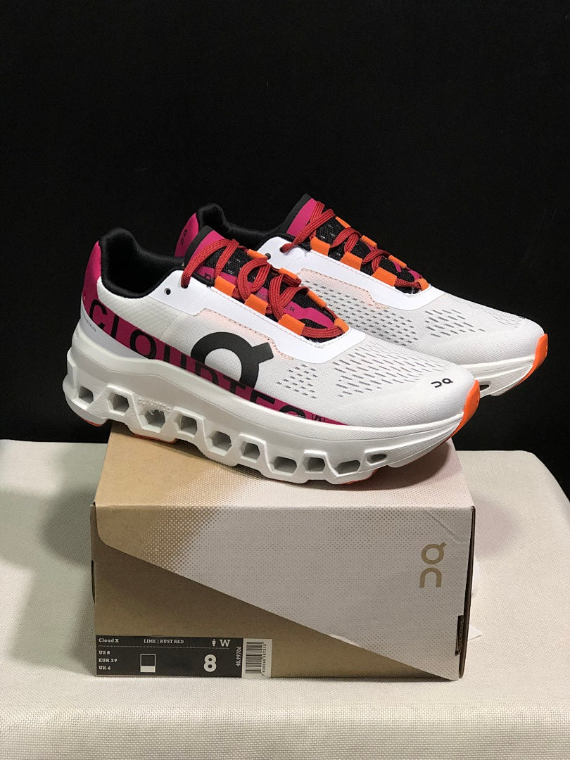On Cloudmonster Cloud X Sneakers in White Pink - product image from the listing.