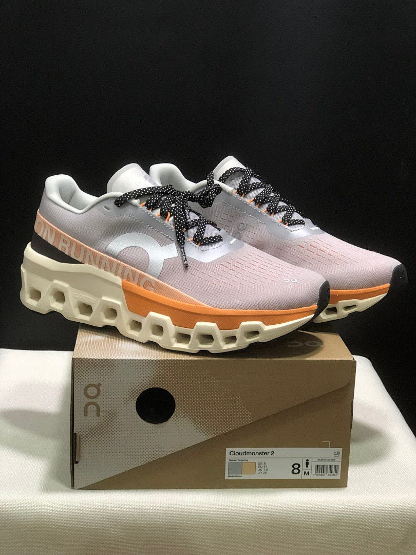 On Cloudmonster 2 Running Shoes, in Gray and Peach - product image from the listing.