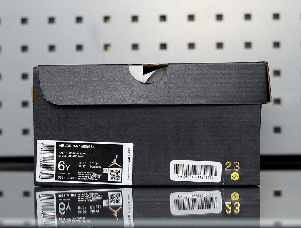 Air Jordan 1 Mid Half Sneakers in Blue Black White - product image from the listing.