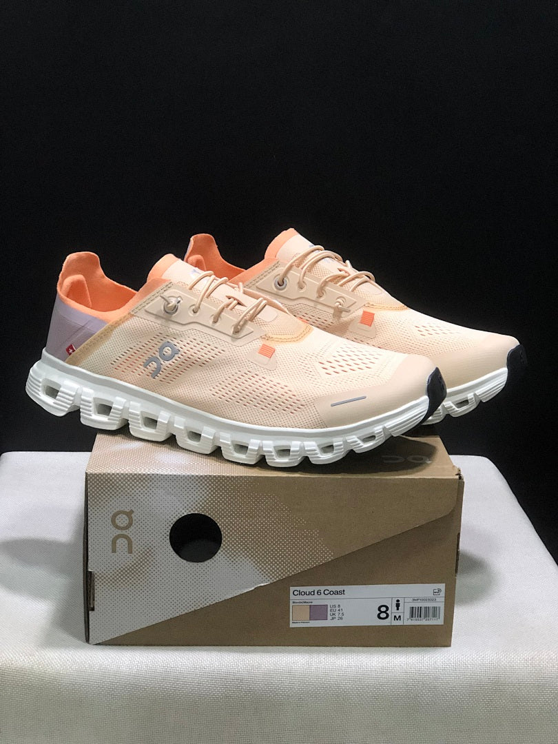 On Cloud 6 Coast Sneakers, in Cream and Orange - product image from the listing.