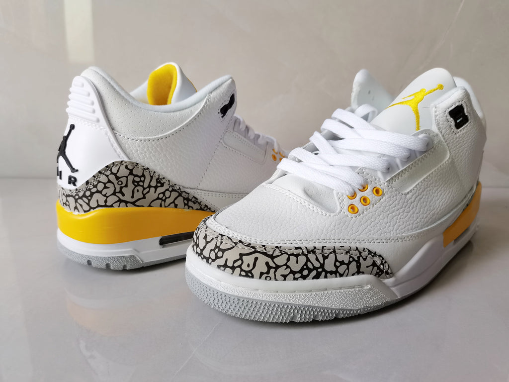 Air Jordan 3 Retro White and Yellow Sneakers - product image from the listing.